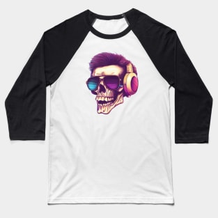 synthwave skull with headphones and sunglasses Baseball T-Shirt